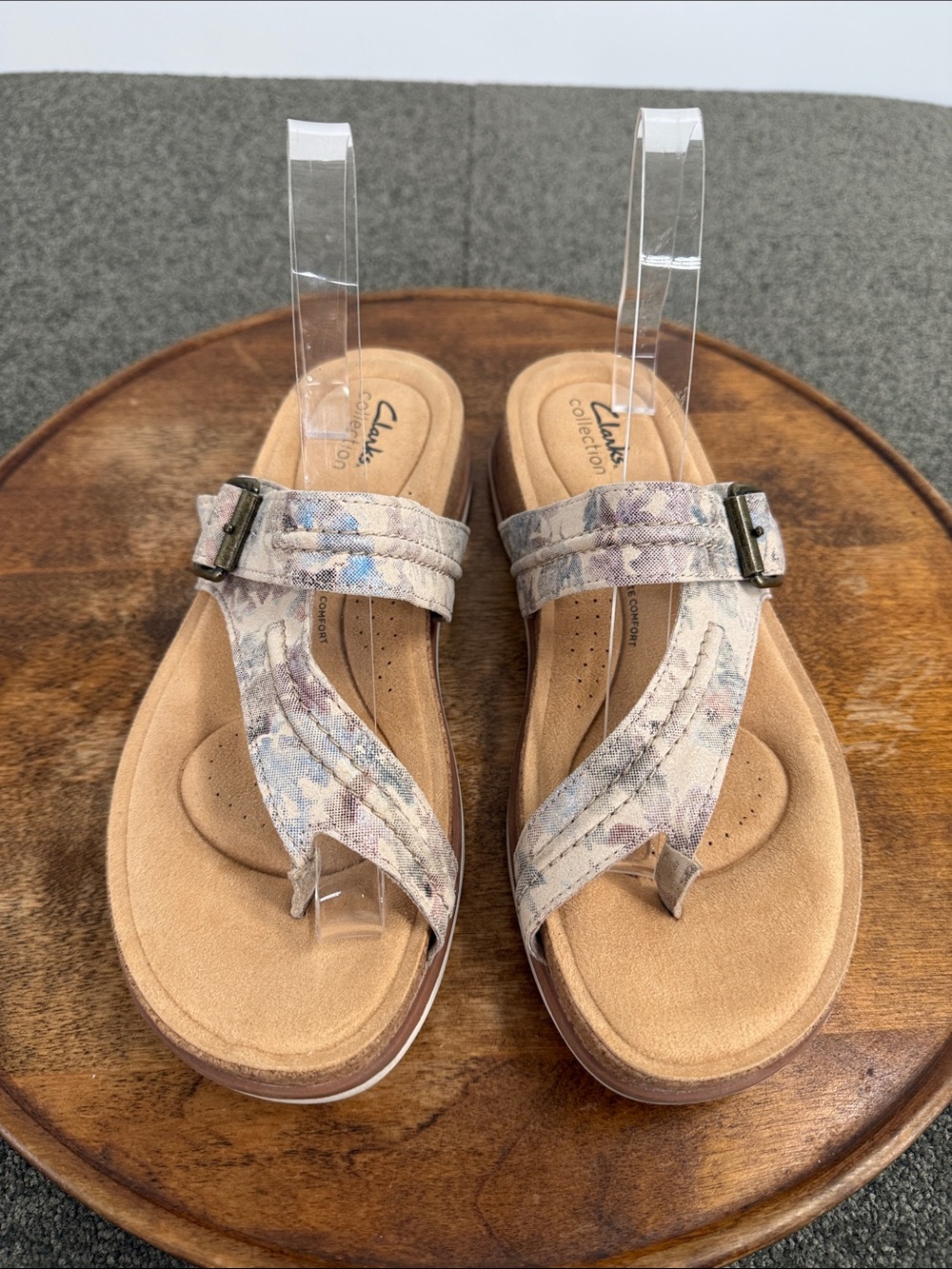 Clarks Colletcion Sandal Wm 10 M Brynn Madi Toe Post Comfort Cork Neutral Buckle - Picture 3 of 11